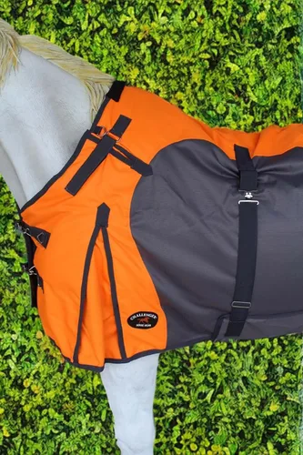 Vista 2 de Manta de caballo 1200D impermeable, transpirable, pesada manta de invierno con relleno de 10.58 oz, carcasa exterior Ripstop Gris Naranja