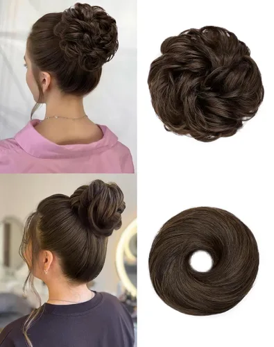 Vista 23 de 2 piezas de cabello desordenado moño sintético extensiones de moño Caoba