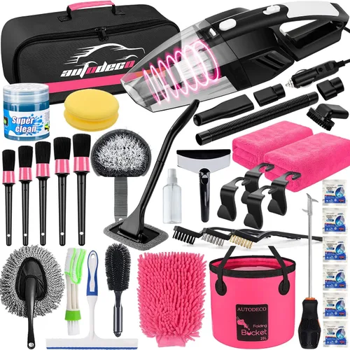 Vista 12 de Kit de limpieza para auto de 41 piezas Kit de limpieza y detalle interior con aspiradora de mano de alta potencia, cubo plegable, herramienta