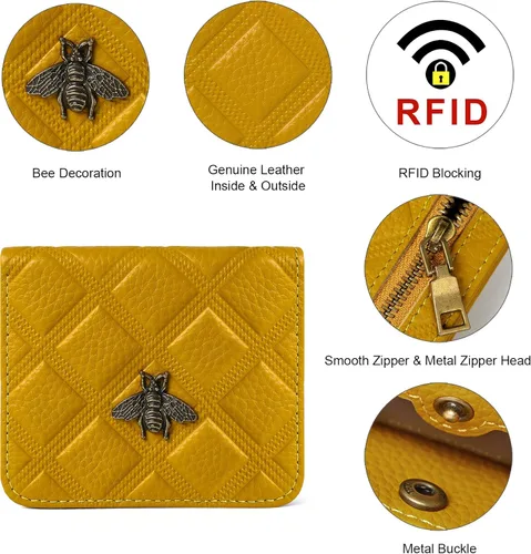 Vista 3 de Repterbo Billetera para mujer, con bloqueo RFID, pequeña, compacta, plegable, de piel auténtica, con bolsillo, mini carteras para mujeres