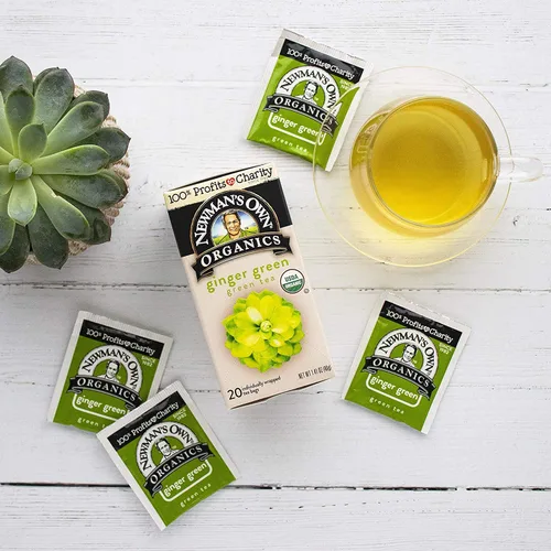 Vista 3 de Newman's Own - Té verde de jengibre orgánico con 20 bolsas de té envueltas individualmente por caja (paquete de 4) certificado USDA contiene cafeína