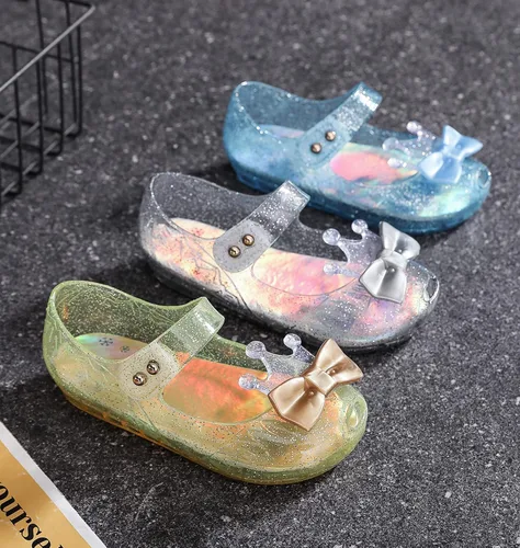 Vista 9 de Zapatos de gelatina para niñas, sandalias planas de vestir de princesa para niños, cosplay, gelatinas transparentes con purpurina Mary Janes