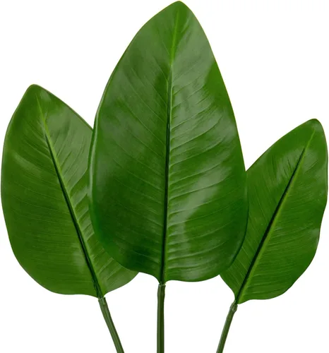Vista 10 de DILATATA Hojas Artificiales de Monstera con Tallos de 28", Hojas Tropicales de Imitación Otoñales Falsas de Seda Naranja Monstera, Ramas de Palma