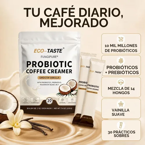 Vista 3 de ECO-TASTE Crema probiótica para café, vainilla suave, 30 paquetes de barras