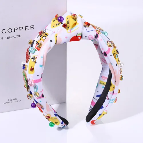 Vista 4 de boderier Diademas para profesoras para mujeres, diadema anudada de cristal perla, diadema de manzana, regalo de agradecimiento para el regreso a