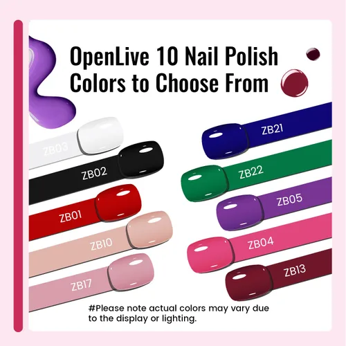 Vista 3 de OpenLive - Juego de 12 esmaltes de uñas con 10 combinaciones de colores, 2 esmaltes base y de capa superior, esmalte de uñas de secado rápido