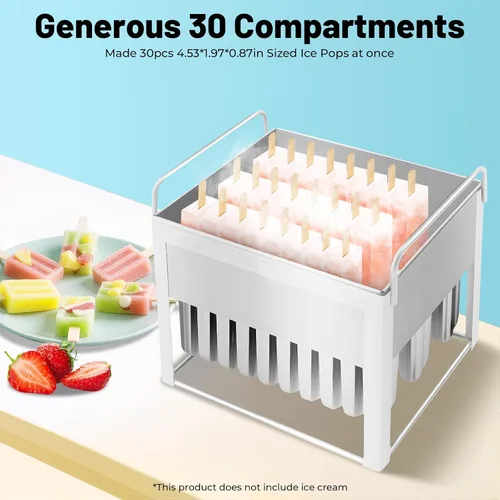 Vista 3 de Kit de moldes de helado de acero inoxidable de 30 piezas, soporte para palitos de helado de piruleta de helado con cubierta soporte para palo, molde