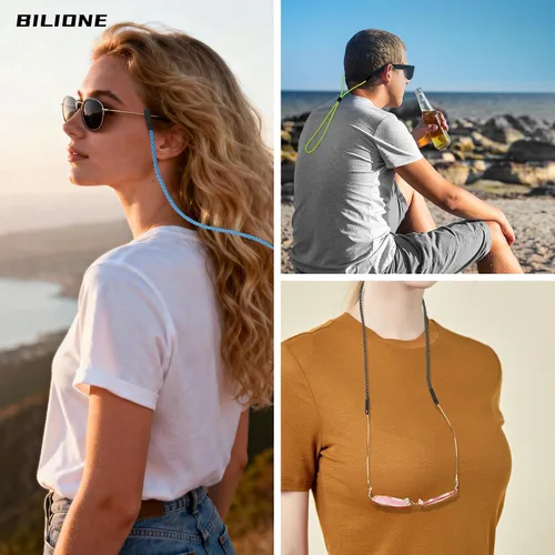 Vista 6 de BILIONE Correas trenzadas fluorescentes para lentes de sol, soporte para gafas de sol alrededor del cuello para hombres, mujeres y niños, cadena