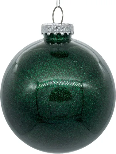 Vista 9 de Vickerman Adorno navideño de bola transparente de 3 pulgadas con interior de purpurina dorada antigua. Oro envejecido