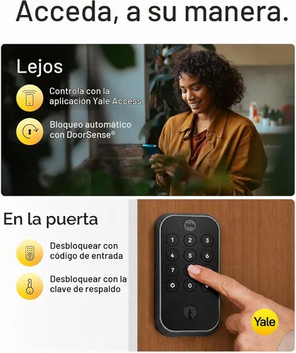 Vista 2 de Yale Assure Lock 2 Touch Deadbolt, Cerradura de pestillo de níquel satinado para puerta de entrada inteligente con teclado táctil conectado Z-Wave