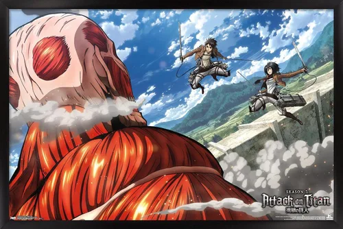Vista 8 de Trends International Attack on Titan - Póster de pared de doble equipo, 14.725 x 22.375 pulgadas, versión enmarcada de madera de granero