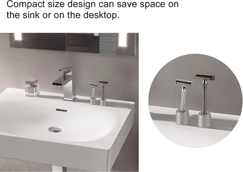Vista 3 de Soporte multiusos, soporte para afeitadora de metal plateado, base de pedestal, tamaño compacto, regalo para hombres