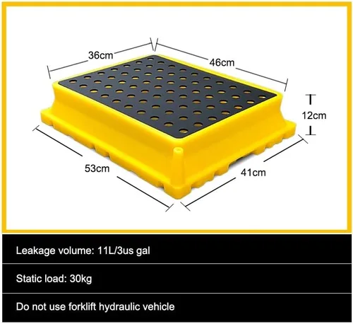 Vista 2 de Industrial Spill Containment Pallet Tray - 2Pc Modular Sump with Drain & Grating Heavy-Duty Bucket Tray for Sliquid Storage/Yellow-1Pcs/121 * 61 *