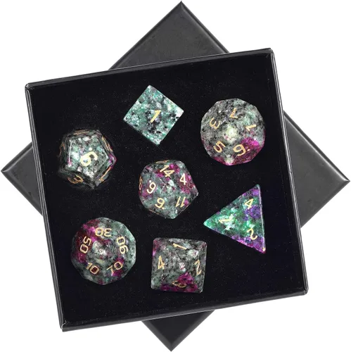 Vista 10 de mookaitedecor Juego de 7 dados poliédricos de cristal de ágata india, dados pulidos de piedras pulidas para juegos de mesa RPG MTG decoración