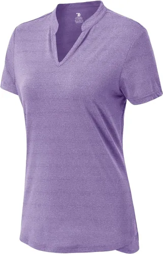 Vista 71 de Gopune Polo de golf con cuello en V para mujer, sin cuello, manga corta, ligera, de secado rápido, camisetas de tenis para correr