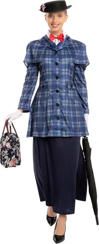 Vista 2 de JOYIN - Disfraz de niñera inglesa para mujeres adultas, Azul Patchwork