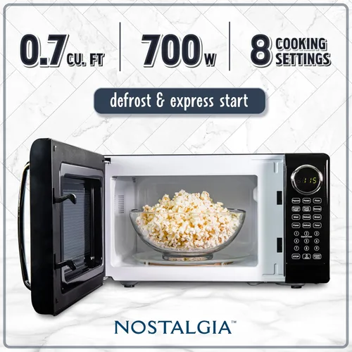 Vista 14 de Nostalgia Horno microondas retro compacto para encimera, 0.7 pies cúbicos, 700 vatios con pantalla digital LED, bloqueo para niños, interior fácil