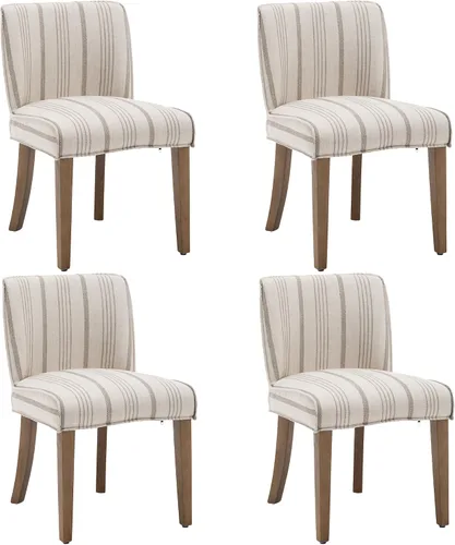 Vista 10 de chairus Juego de 2 sillas de comedor de granja, cómodas sillas de cocina tapizadas de tela de lino de madera marrón nogal, sillas de comedor