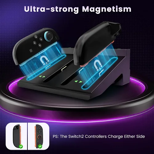 Vista 3 de Cargador de controlador de interruptor para Nintendo Switch 2 y 1 y OLED, base de carga rápida Joycon 8 en 1, estación de carga Joycon