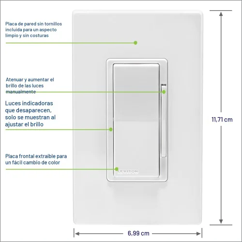 Vista 5 de Leviton Decora Smart regulador de intensidad, Wi-Fi 2ª generación, requiere cable neutro, funciona con Matter, My Leviton, Alexa, Asistente