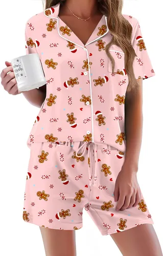 Vista 27 de Ekouaer - Conjunto de pijamas de manga corta para mujer, con botones, suave, 2 piezas, conjuntos de descanso, tallas XS-XXXL Verde Aqua