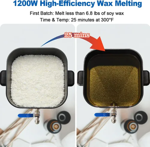 Vista 4 de Yuuchail Derretidor de cera para hacer velas, olla grande de cera de 7 cuartos con pantalla digital y parte inferior inclinada antiadherente, fácil