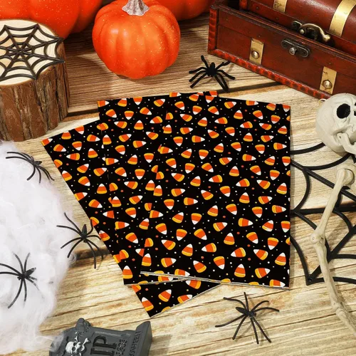 Vista 4 de Whaline Servilletas desechables para invitados de Halloween de 4.3 x 7.8 pulgadas, servilletas desechables de maíz caramelo naranja y negro