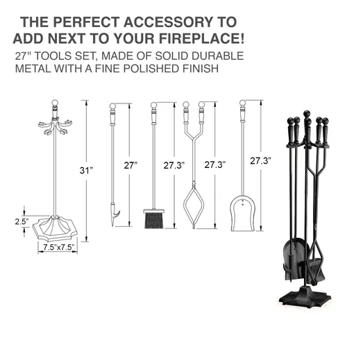 Vista 4 de 2WAYZ Juego de herramientas para chimenea – 5 piezas de asas clásicas sin perilla – Herramientas modernas para chimenea y accesorios para hogueras