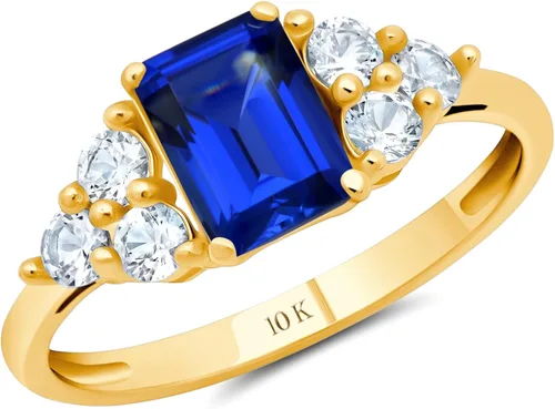 Vista 25 de MAX + STONE Anillos de piedras preciosas de oro de 10 quilates para mujer, anillo de aniversario con piedra natal de corte esmeralda, anillo