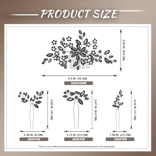 Vista 4 de Accesorios para el cabello de la boda, pieza nupcial, tocado para la novia, peine de novia (Negro)