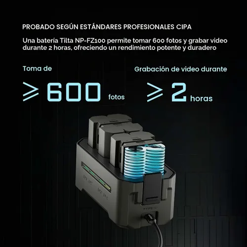 Vista 6 de Tilta Batería NP-FZ100 con entrada USB-C de 2400 mAh Funciona con FX3 Verde