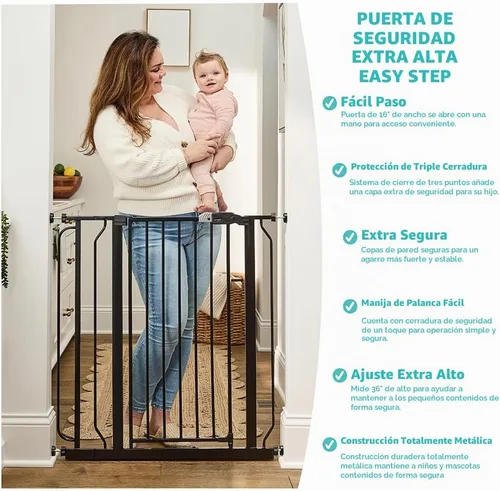 Vista 4 de Regalo Easy Step - Puerta para bebé extra alta con acceso, kit adicional, incluye kit de extensión de 4 pulgadas, kit de montaje a presión, ventosas