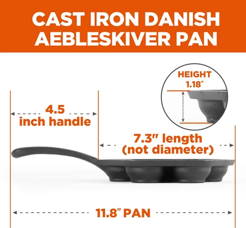 Vista 2 de Sartén de hierro fundido para panqueques daneses aebleskiver de Commercial CHEF, Utensilio de cocina de hierro fundido presazonado para bolitas