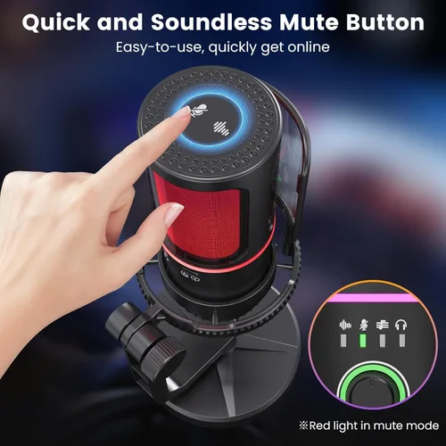 Vista 4 de Micrófono para juegos con cancelación de ruido y control de ganancia: micrófono USB para streaming, juegos, podcasts, PC, PS4, incluye filtro pop
