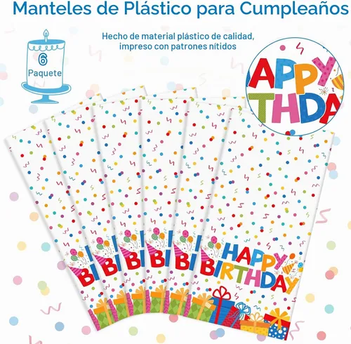 Vista 7 de Paquete de 6 manteles de plástico para cumpleaños, mantel desechable