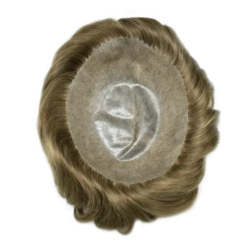 Vista 497 de Toupee para hombre 100% cabello humano real tupé para hombres 0.004 in piel de poliuretano para hombre, sistema de reemplazo de piezas de pelo