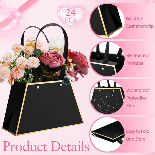 Vista 3 de Noveread 24 bolsas de regalo florales de barra floral a granel, bolsa de ramo de flores, bolsa de papel de regalo con asa, caja de centro de mesa