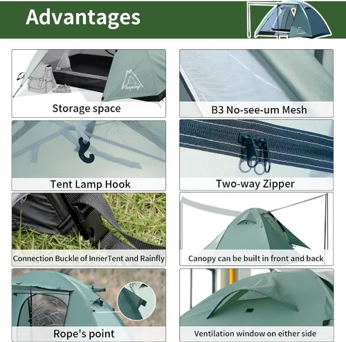 Vista 4 de Camping Tent, Easy Setup, 1-2-8-10 Person Waterproof and Portable Tent for Camping Hiking Outdoor