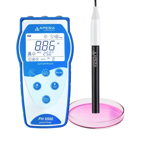 Vista 14 de Apera Instruments Premium Series PH8500-MS Kit de medidor de pH portátil para muestras pequeñas y tubos de ensayo, azul (AI5554)