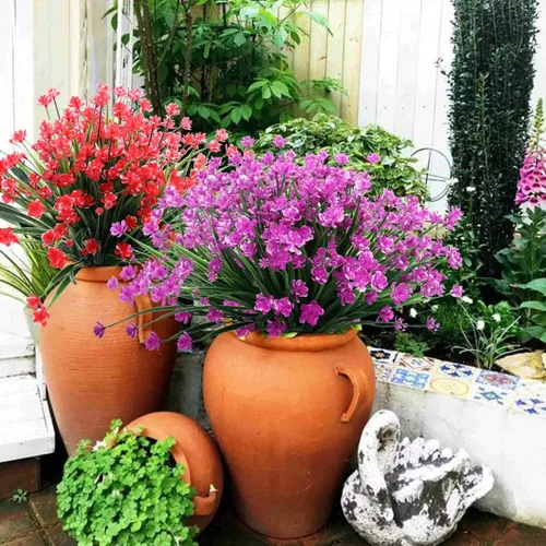 Vista 5 de 6 flores artificiales, arbustos de plástico sintético, resistentes a los rayos UV, no se decoloran, plantas de plástico sintético para bodas, ramos