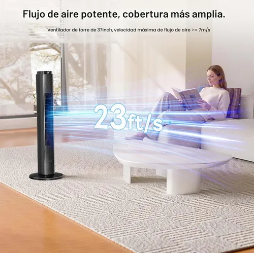 Vista 3 de Antarctic Star Ventilador de torre portátil sin aspas oscilante de 80° para dormitorio, temporizador de 12 horas, 6 modos de velocidad, 4 modos