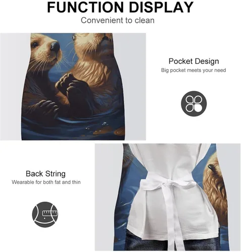 Vista 6 de MUSM Sea Otters Painting Apron，Classic Vintage Funny with Pockets Aprons,Adjustable Bib Waterdrop Resistant for Kitchen Cooking Restaurant BBQ