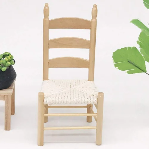 Vista 6 de Silla vintage de madera en miniatura para accesorios de muñecas 1:12 (Burlywood)