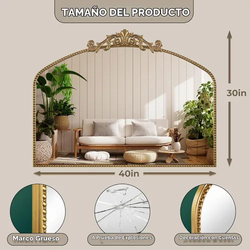 Vista 2 de Espejo de pared dorado vintage de 40 x 30 pulgadas Barroco con cuentas