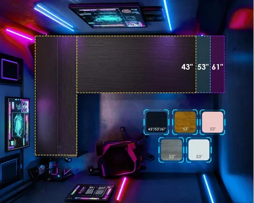 Vista 7 de AODK Escritorio para juegos en forma de L con luz LED y toma de corriente Negro