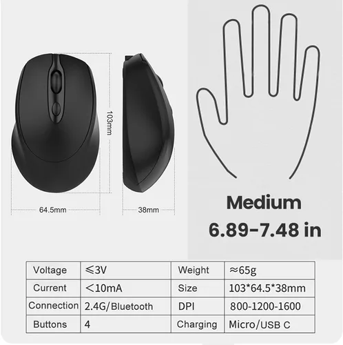 Vista 7 de Ratón inalámbrico Bluetooth USBC para Mac Book Pro/portátil/computadora, ratón inalámbrico silencioso recargable compatible con MacBook