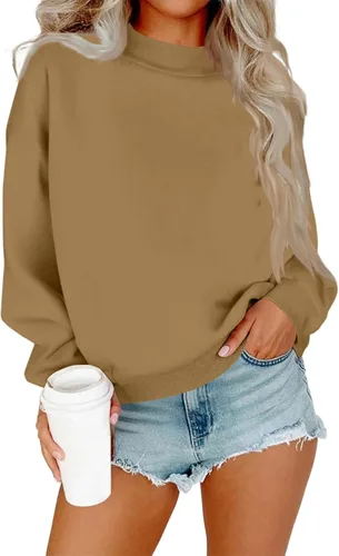Vista 5 de Sudadera de manga larga para mujer, sudaderas de gran tamaño, ajuste holgado, color liso, tallas S-2XL