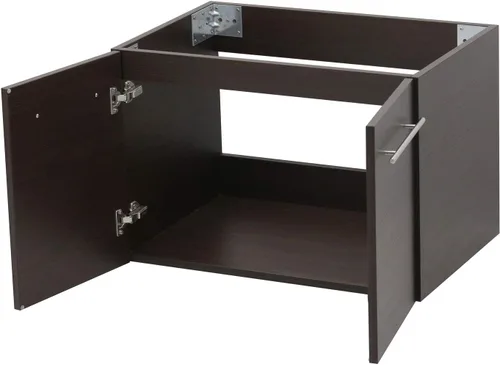 Vista 4 de Juego de lavabo flotante para montaje en pared, tocador marrón oscuro, fregadero de cerámica para encimera de piedra plana blanca, 24 pulgadas