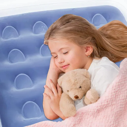 Vista 3 de Cama de viaje inflable para niños Fahuac, juego de colchón de aire para niños pequeños, cama hinchable portátil con barandillas y bomba eléctrica