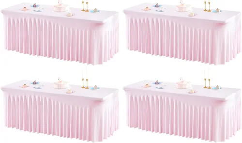 Vista 70 de Paquete de 1 manteles azul bebé para mesas rectangulares de 4 pies, cubiertas de mesa de spandex elástico de una pieza resistentes a las arrugas